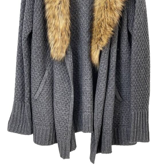 Joie Jamilee C Faux Fur Collar Wool Cardigan Sweater Gray Women's Size Medium - Picture 6 of 10